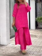 Chic Solid Color Casual Two-Piece Set for Summer - Polyester Blend