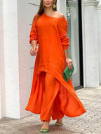Chic Solid Color Casual Two-Piece Set for Summer - Polyester Blend