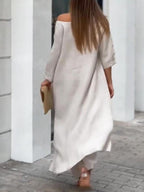 Chic Solid Color Casual Two-Piece Set for Summer - Polyester Blend