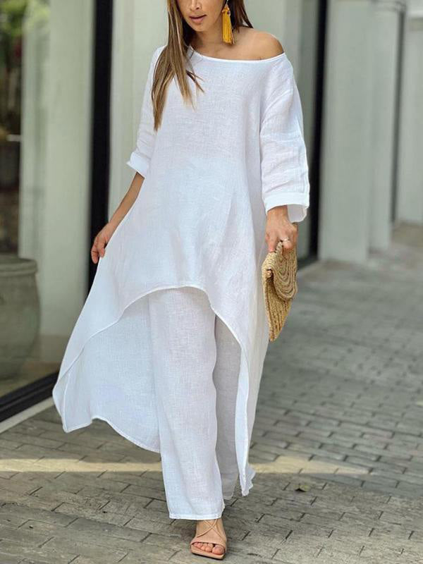 Chic Solid Color Casual Two-Piece Set for Summer - Polyester Blend
