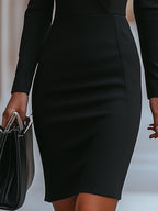 Timeless Black Wrap-Style Long-Sleeve Dress