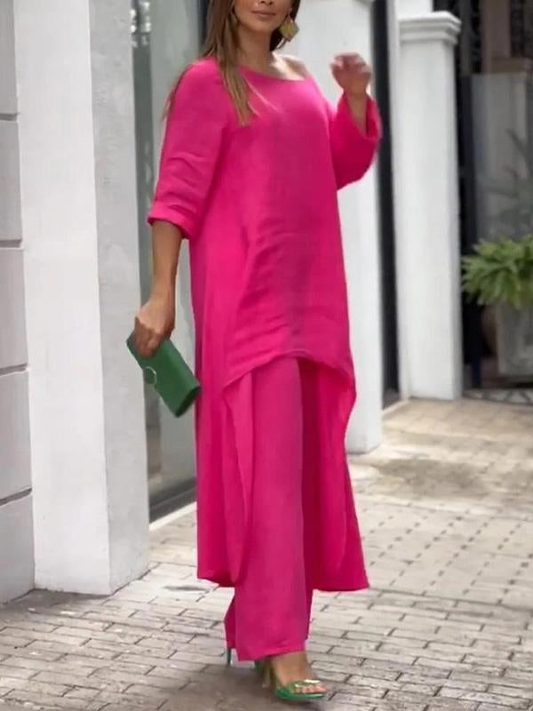 Chic Solid Color Casual Two-Piece Set for Summer - Polyester Blend