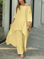 Chic Solid Color Casual Two-Piece Set for Summer - Polyester Blend
