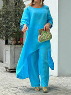 Chic Solid Color Casual Two-Piece Set for Summer - Polyester Blend