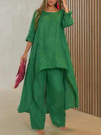 Chic Solid Color Casual Two-Piece Set for Summer - Polyester Blend