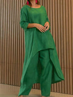 Chic Solid Color Casual Two-Piece Set for Summer - Polyester Blend