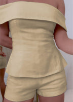 Elegant White Cotton and Linen Two-piece Suit - Cropped Top & Pants Set
