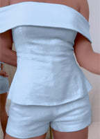 Elegant White Cotton and Linen Two-piece Suit - Cropped Top & Pants Set