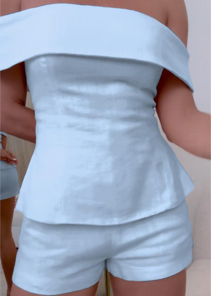 Elegant White Cotton and Linen Two-piece Suit - Cropped Top & Pants Set