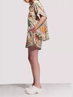 Summer Linen Graffiti Print Lapel Shorts Set - Casual & Stylish
