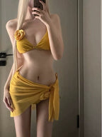 Vibrant Yellow Three-Piece Swimsuit Set - Sexy & Fresh Design