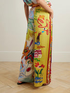 Nadia Hernandez Art Print Linen Blend Shirt & Elastic Waist Trouser Set - Relaxed Fit Vacation Wear