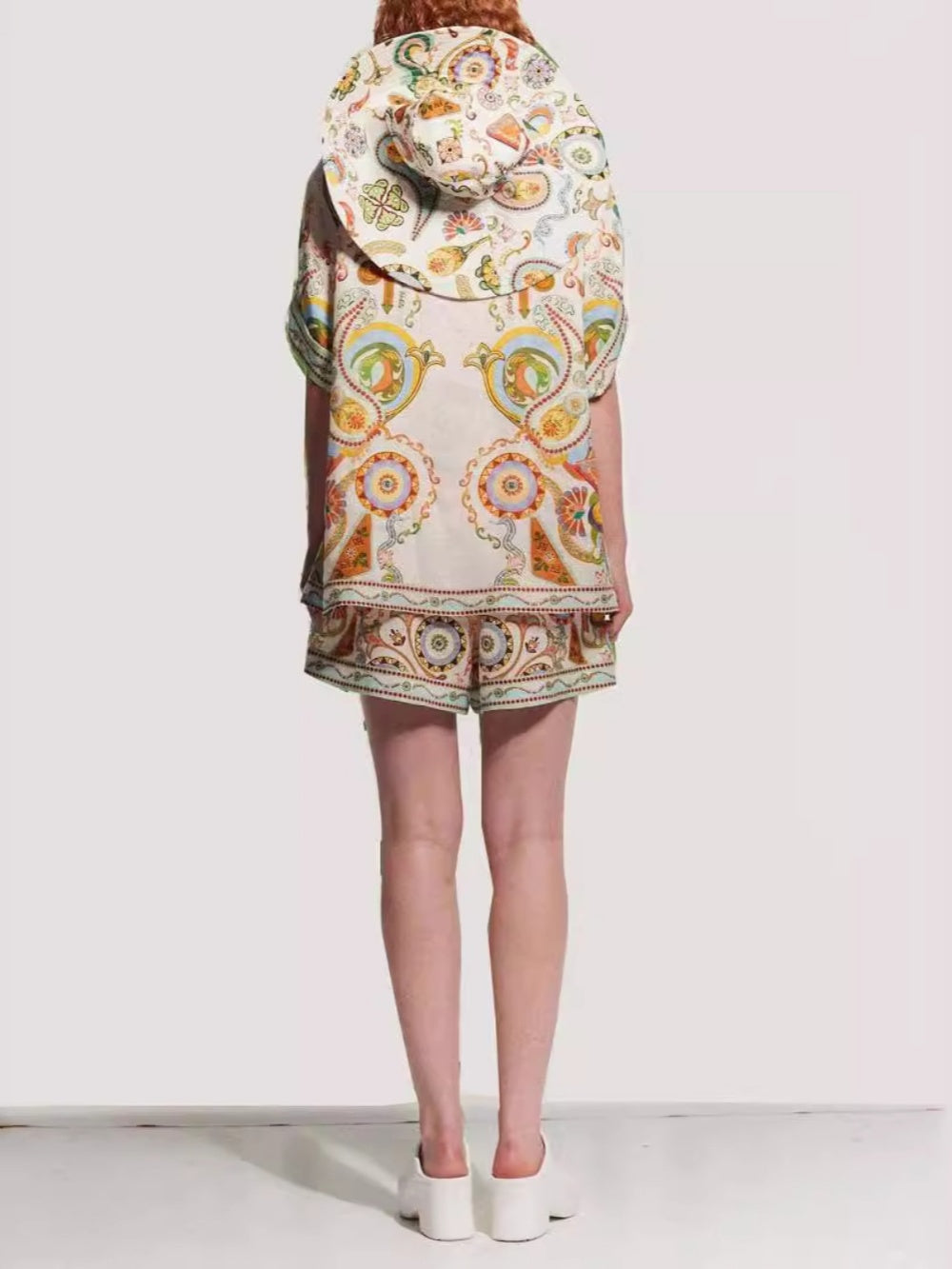 Summer Linen Graffiti Print Lapel Shorts Set - Casual & Stylish